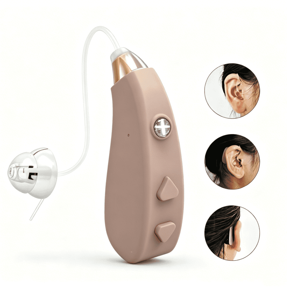 KIBVOE Hearing Aid, Adjustable Comfortable Behind-The-Ear Personal Amplifier, Easy Operation, Beige, 1 Pack, Summer Home Hearing Supplies