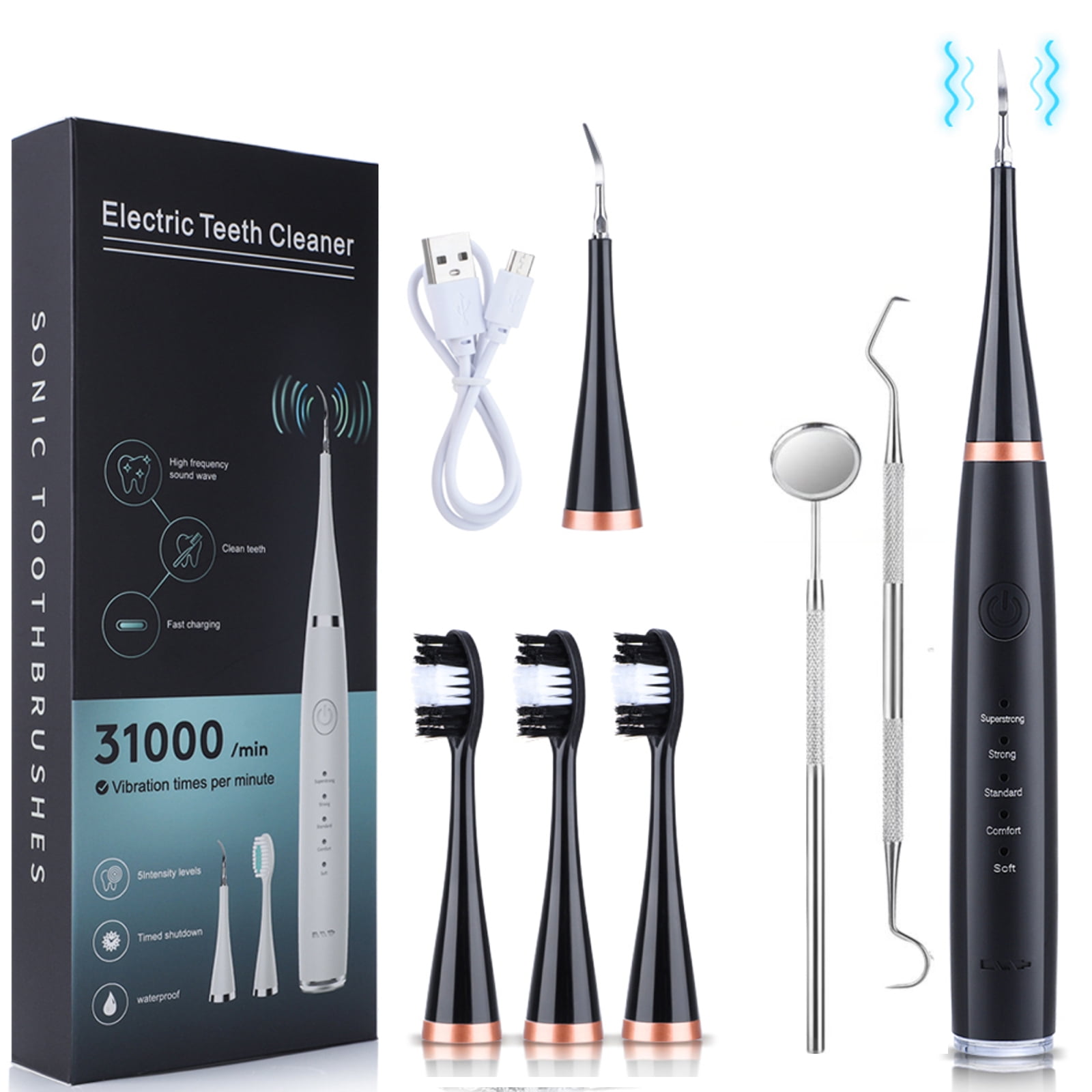 KIBVOE Ultrasonic Calculus Remover for Teeth - Plaque Remover for Teeth Remove Teeth Stain Tarter Plaque Calculus-Dental Care Tools(Black)