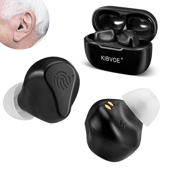 KIBVOE hearing aids For Seniors Rechargeable Adults hearing aids For Mild and moderate Sound Loss, Super Long Battery Life, With Charging Case& USB Charging Cable-Black
