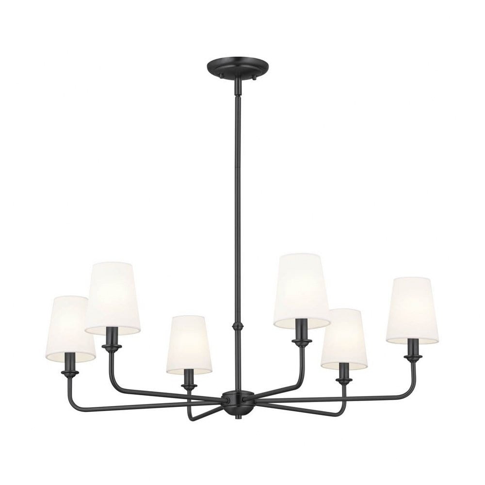 Black Steel 6-Light Chandelier with Fabric Shades