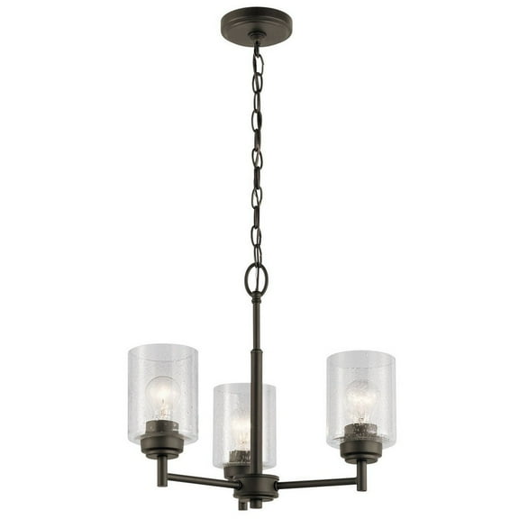 KICHLER Winslow 18 in. 3-Light Olde Bronze Contemporary Shaded Mini Chandelier for Dining Room