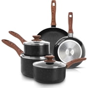 KICHLY Granite Kitchen Cookware Set, 8 Piece Nonstick Pots & Pans Set, Induction Frying Pans, Saucepan with Lids, Induction Compatible Cookware, PFOA-Free Non-Stick Cooking Set, Black