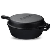 KICHLY Pre-Seasoned Cast Iron Combo Cooker Dutch Oven with Skillet Lid, 3.2 Quart 10.25 Inch Dual Function Cast Iron Pot & Pan for Baking, Frying, Roasting & Camping, Black