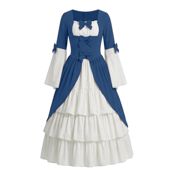 KICILVS 18Th Century Dress for Women Color Block Tiered Swing Bow Front Colonial Ball Gown Halloween Vintage Renaissance Dress