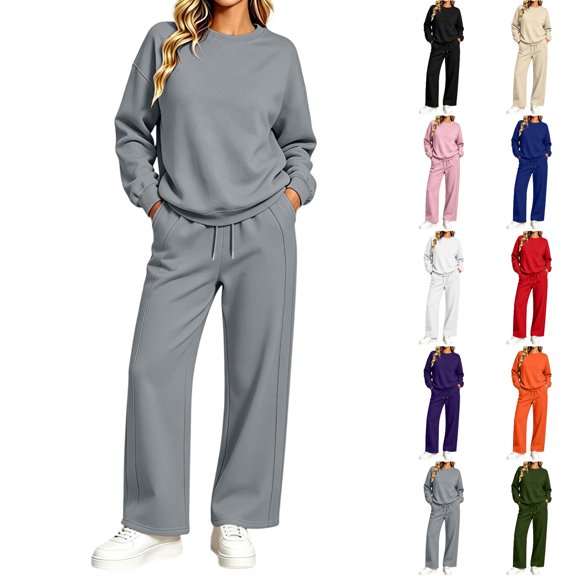 KICILVS 2 Piece Sets for Women Crewneck Sweatshirt and Wide Leg Pants Set Casual Lounge Matching Tracksuit for Fall Travel