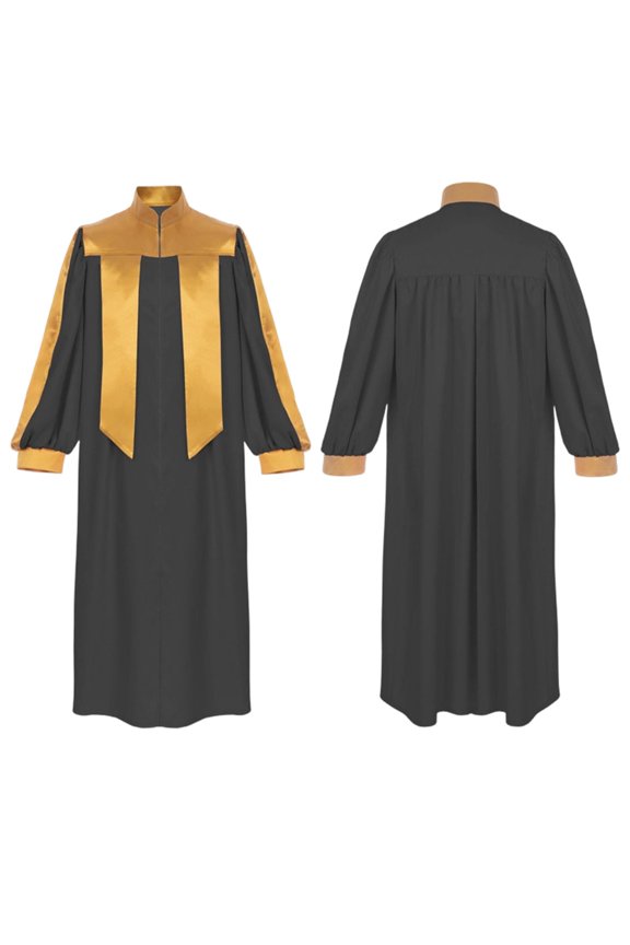 Adult Halloween Costumes Contrast Color Bishop Robe with Gold Yoke Trim Long Length Cosplay Church Vestment Wear
