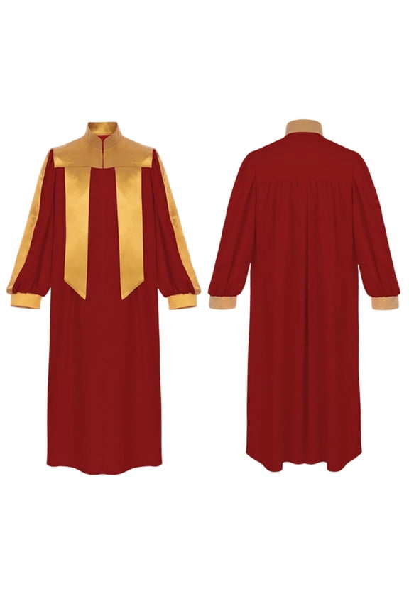 Adult Halloween Costumes Contrast Color Bishop Robe with Gold Yoke Trim Long Length Cosplay Church Vestment Wear