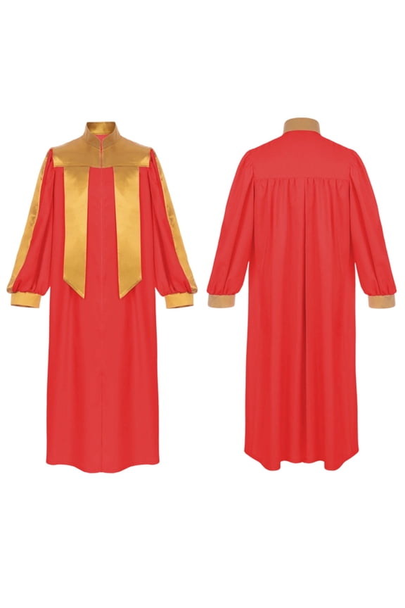 Adult Halloween Costumes Contrast Color Bishop Robe with Gold Yoke Trim Long Length Cosplay Church Vestment Wear
