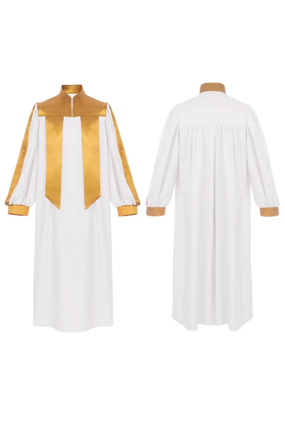 Adult Halloween Costumes Contrast Color Bishop Robe with Gold Yoke Trim Long Length Cosplay Church Vestment Wear