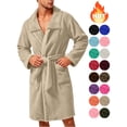 thumbnail image 1 of KICILVS Bathrobe for Men Plush Fleece Cozy Soft Belted Mid Length Robe with Pockets Warm Winter Home Shower Wear Beige, 1 of 9