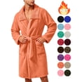 thumbnail image 1 of KICILVS Bathrobe for Men Plush Fleece Cozy Soft Belted Mid Length Robe with Pockets Warm Winter Home Shower Wear Orange, 1 of 9