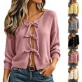 thumbnail image 1 of KICILVS Bow Tie Front Cardigan Women Long Sleeve Soft Knit Cropped Fit Sweater Elastic Cuffs Winter Bolero Top, 1 of 7