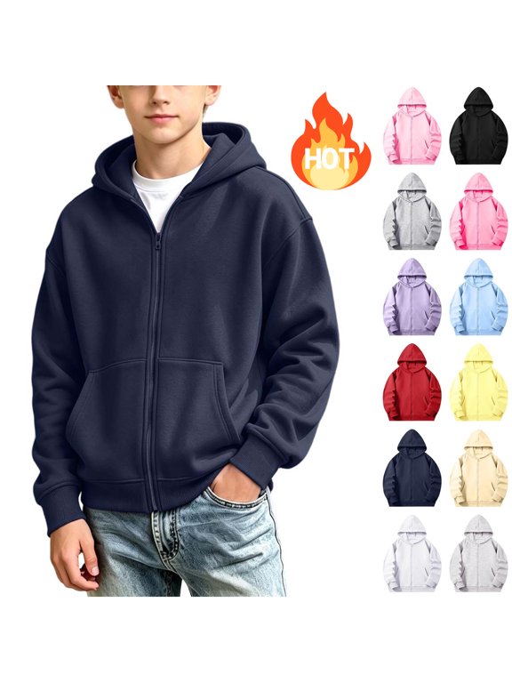 Boys Hoodies with Pockets Long Sleeve Sweatshirt Jacket Trendy Fall Outerwear for School Daily Wear 4-15 Years