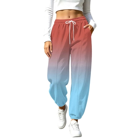 KICILVS Comfy Pants Women Gradient Print Baggy Drawstring Waist Flowy Sweatpants with Pockets Loose Athletic Casual Trousers