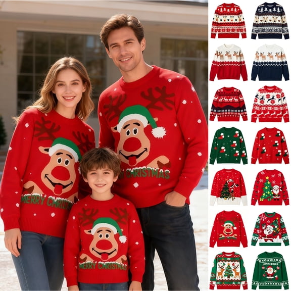 KICILVS Family Christmas Sweaters Matching Knit Jumper Tops Holiday Ugly Sweater Party Outfits for Family Photos Wear