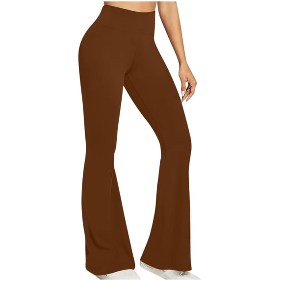 KICILVS Flare Leggings For Women High Waist Yoga Pants with Pockets Soft Stretch Pants for Workout and Daily Wear Brown