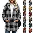 thumbnail image 1 of KICILVS Fleece Cardigans for Women Button Down Hooded Plaid Coat Warm Fuzzy Sherpa Cardigan Oversized Winter Outwear with Pockets, 1 of 7