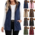 thumbnail image 1 of KICILVS Fleece Lined Vest for Women Warm Winter Casual Waistcoat Hooded Full Zip Sleeveless Jacket with Pockets, 1 of 8