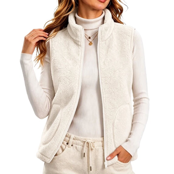 KICILVS Fleece Vest Women Stand Collar Full Front Zipper Waistcoat with Pockets Sleeveless Coat for Winter Wear