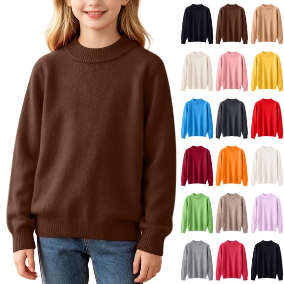 KICILVS Girls Knit Sweater Long Sleeve Crew Neck Jumper Tops Cute Fall Winter Knit Cozy Knitted Warm Soft Sweater Pullover 1-3 Years