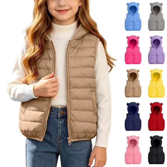 KICILVS Girls Puffer Vest Zip Up Hooded Sleeveless Jacket with Pockets for Fall and Winter Warm Waistcoat 4-15 Years
