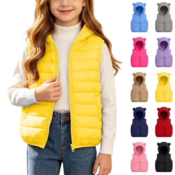 KICILVS Girls Puffer Vest Zip Up Hooded Sleeveless Jacket with Pockets for Fall and Winter Warm Waistcoat 4-15 Years