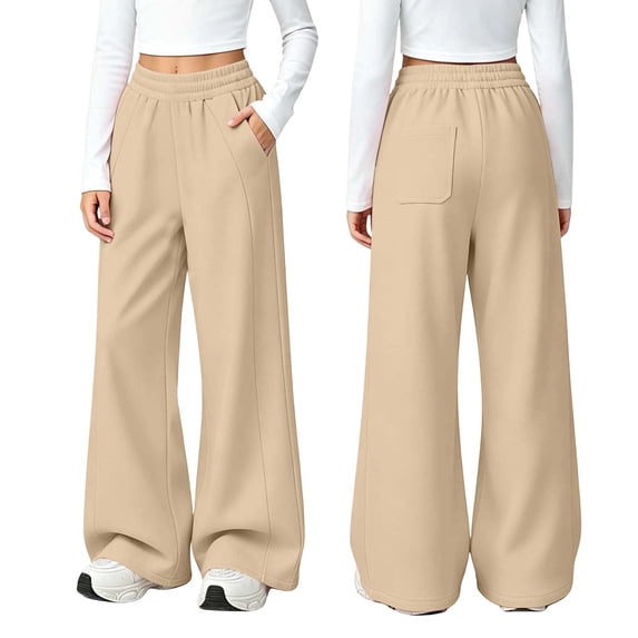 KICILVS Girls Sweatpants Elastic Waist Wide Leg Trousers with Pocket Soft Athletic Lounge Solid Color Pants Girls School Pants 5-15 Years