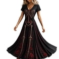 thumbnail image 1 of KICILVS Gothic Clothes For Women Skeleton And Red Rose Print Flowing V Neck Long Maxi Dress Halloween Cosplay Gothic Party Dress, 1 of 5