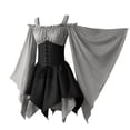 thumbnail image 1 of KICILVS Gothic Dresses for Women Off Shoulder Bell Sleeve Patchwork Corset Waist Layered Flowy Witch Theme Mini Dress Gray, 1 of 4