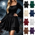thumbnail image 1 of KICILVS Halloween Dresses for Women Plain Square Neck Flare Sleeve Dress Ruched Bust Layered Hemline Mini Party Gown Black, 1 of 8