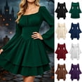 thumbnail image 1 of KICILVS Halloween Dresses for Women Plain Square Neck Flare Sleeve Dress Ruched Bust Layered Hemline Mini Party Gown Green, 1 of 9