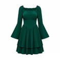 thumbnail image 1 of KICILVS Halloween Dresses for Women Plain Square Neck Flare Sleeve Dress Ruched Bust Layered Hemline Mini Party Gown Green, 1 of 9