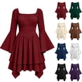 thumbnail image 1 of KICILVS Halloween Dresses for Women Plain Square Neck Flare Sleeve Dress Ruched Bust Layered Hemline Mini Party Gown Purple, 1 of 8