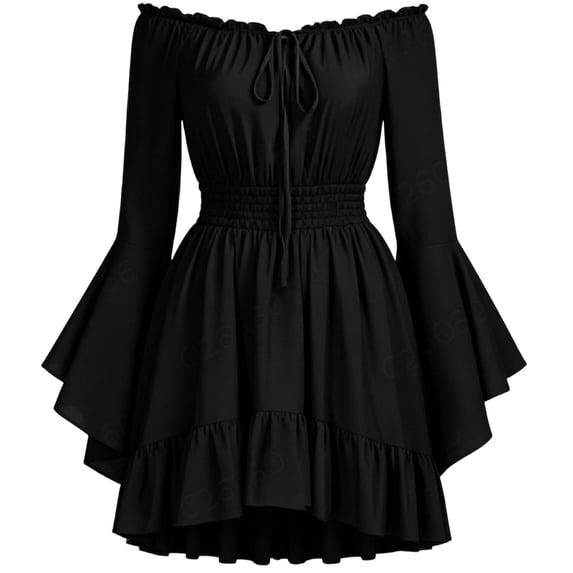KICILVS Halloween Outfits for Women Off Shoulder Tie Front Pleated Ruffle Mini Dress Parties Vintage Cosplay Mini Dress with Smocked Waist