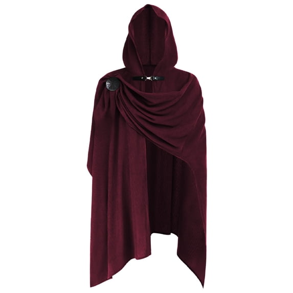 KICILVS Hooded Cloak Men Cowl Neck Long Draped Cape with Front Buckle Medieval Gothic Assassin Costume Cloak