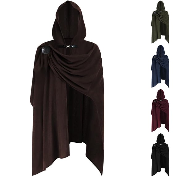 KICILVS Hooded Cloak Men Cowl Neck Long Draped Cape with Front Buckle Medieval Gothic Assassin Costume Cloak