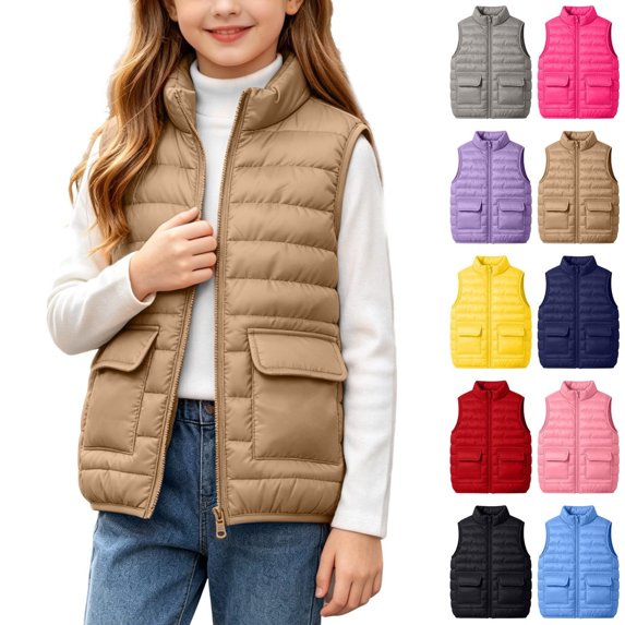 KICILVS Kids Puffer Vest Zip Up Quilted Sleeveless Jacket with Pockets Lightweight Warm Waistcoat for Winter Wear 4-15 Years