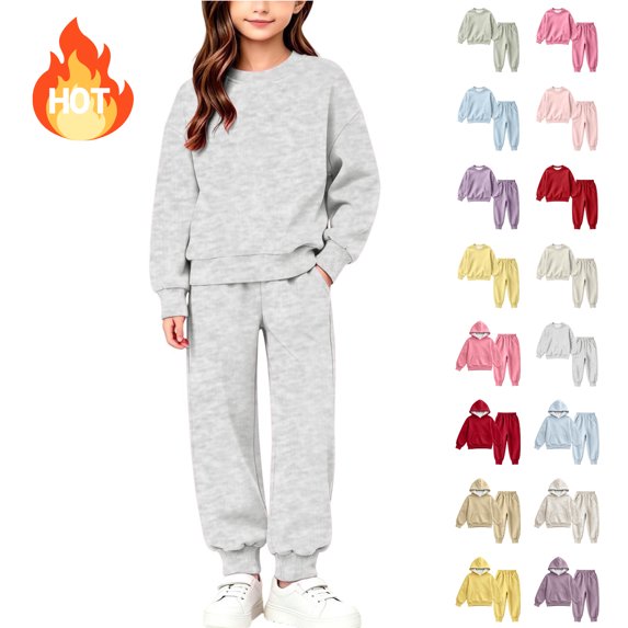 KICILVS Kids Sweatsuit Crewneck Sweatshirt and Jogger Pants Two Piece Matching Outfit for School Sports and Casual Daily Wear 1-10 Years