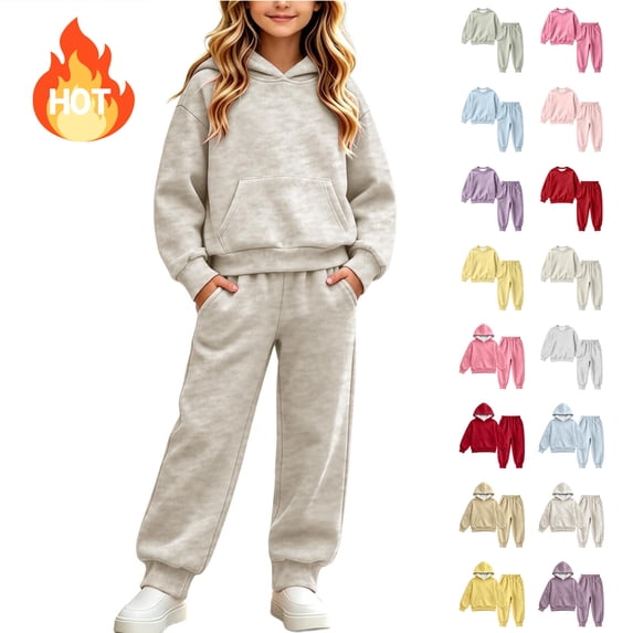 KICILVS Kids Track Suit Kangaroo Pocket Hooded Pullover and Cuffed Jogger Pants Two Piece Matching Outfit for Kids Daily Wear 1-10 Years