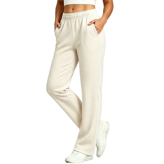 KICILVS Lounge Pants Women Stretch Elastic High Waisted Sweatpants with Pockets Trendy Straight Leg Trousers for Daily Wear
