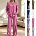 thumbnail image 1 of KICILVS Lounge Sets for Women Ribbed Knit Long Sleeve Top and Wide Leg Pants Set Casual Matching Pajama for Fall Travel Outfit, 1 of 9