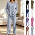 thumbnail image 1 of KICILVS Lounge Sets for Women Ribbed Knit Long Sleeve Top and Wide Leg Pants Set Casual Matching Pajama for Fall Travel Outfit, 1 of 9