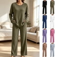 thumbnail image 1 of KICILVS Lounge Sets for Women Ribbed Knit Long Sleeve Top and Wide Leg Pants Set Casual Matching Pajama for Fall Travel Outfit, 1 of 9