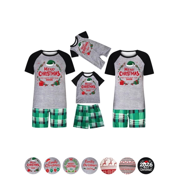 KICILVS Matching Christmas Pajamas for Family Cute Santa Hat Gift Print Short Sleeve Romper Holiday Sleepwear