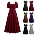 thumbnail image 1 of KICILVS Medieval Dress Women Solid Color Puff Sleeve Maxi Gown Ruched Bust Lace Up Waist A Line Renaissance Party Dress Purple, 1 of 9