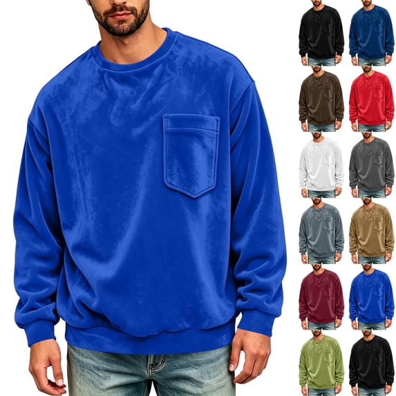 KICILVS Mens Sweatshirt Crewneck Fleece Pullover Long Sleeve Pocket Casual Winter Warm Top for Men Daily Wear Blue