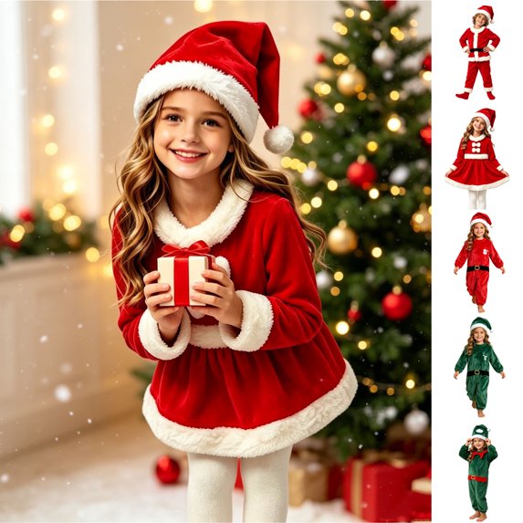 KICILVS Mrs Claus Costume for Girls, Fuzzy Trim Christmas Dress with Hat, Holiday Party Outfit for Festive Events and Gatherings Size 1-13 Years(Red)