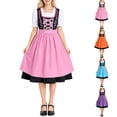 thumbnail image 1 of KICILVS Oktoberfest Costume Women Bavarian Contrast Dress Lace up Corset Puff Short Sleeve Ruffle Long Apron Outfit, 1 of 8