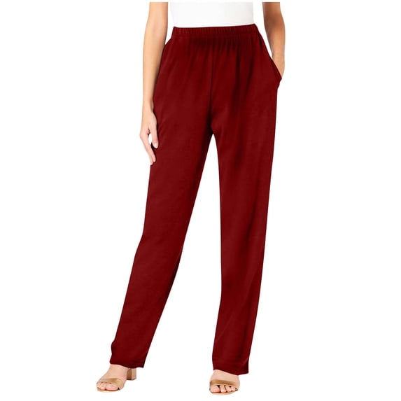 KICILVS Pants for Women Elastic Waist Straight Leg Pants Classic Casual Bottoms Comfortable Daily Office Wear