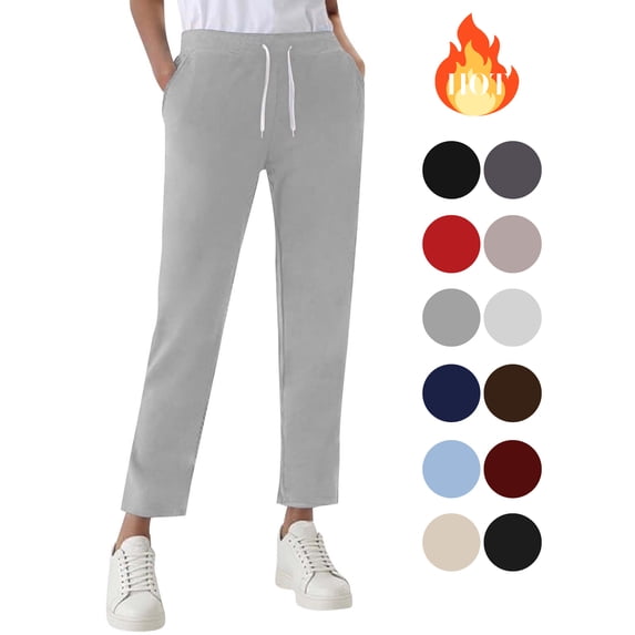 KICILVS Petite Pants for Women Straight Leg Drawstring High Waist Casual Trousers with Pockets Comfy Cozy Lounge Sweatpants Gray